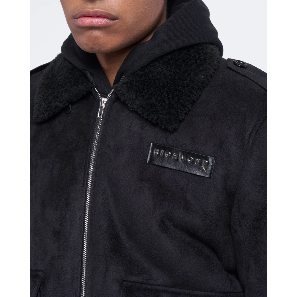 John Richmond Schapenleren jas met capuchon Black Heren
