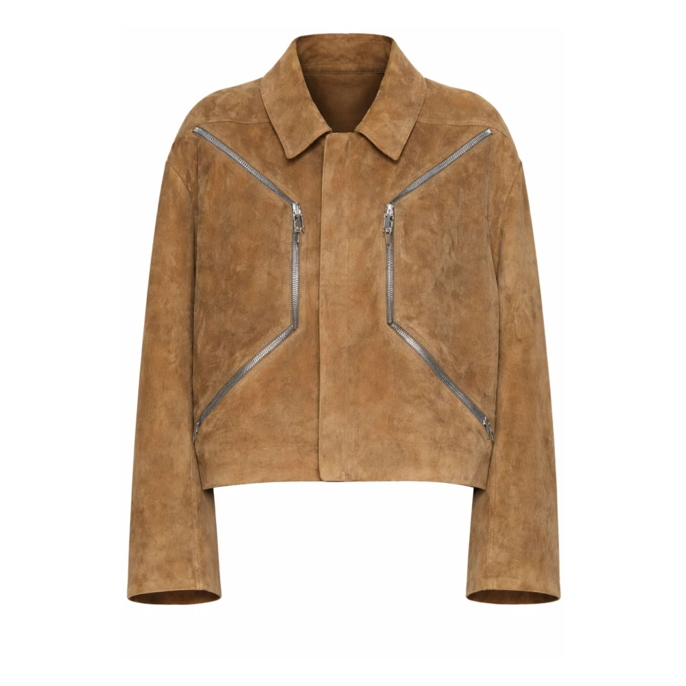 Rick Owens Brown Leather Jackets, Female, S, Heizer Mac Jkt