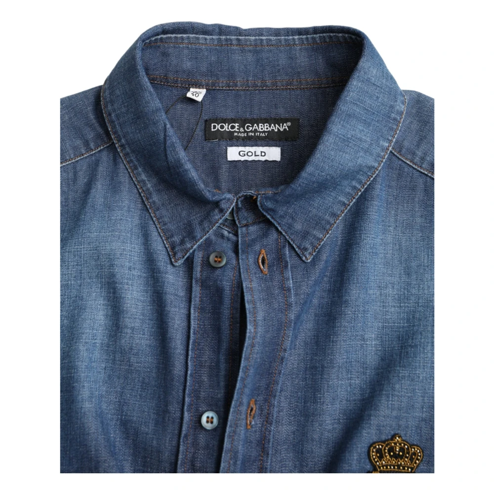Dolce & Gabbana Blauw Kroon Bij Denim Shirt Blue Heren