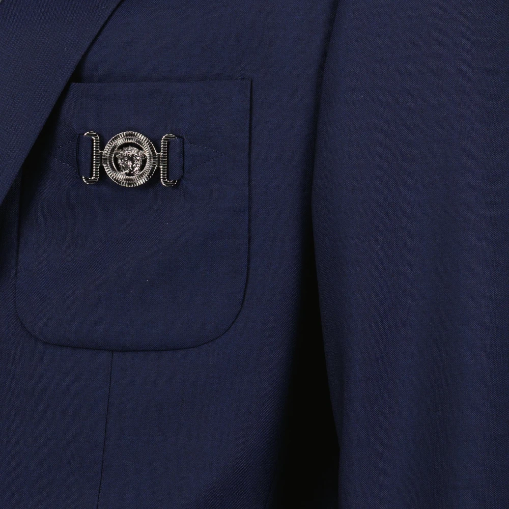 Versace Klassieke Blazer met Zilveren Medusa Details Blue Heren
