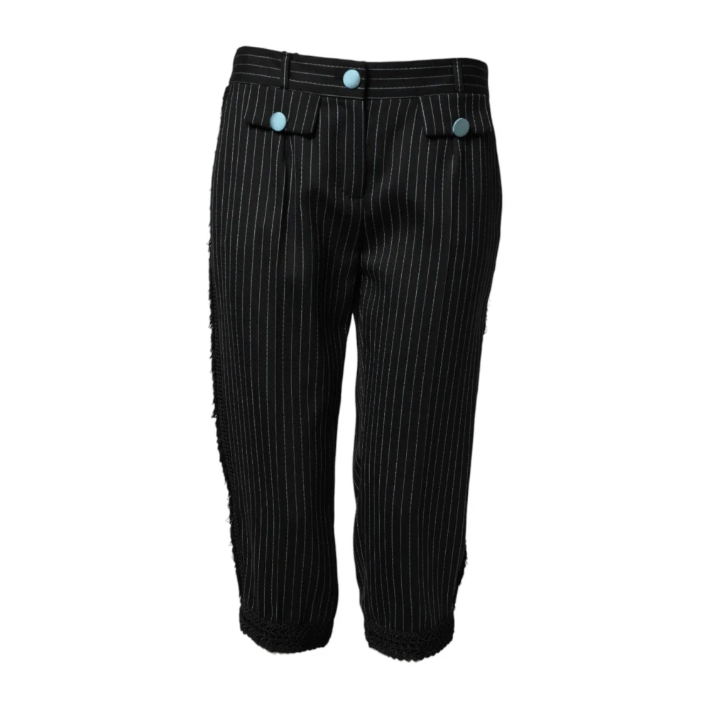 Dolce & Gabbana Women's Black Wool Striped Cropped Trouser Trousers - Cropped Trousers - S - Trousers