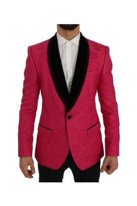 Pink Floral Brocade Slim Blazer Jacket