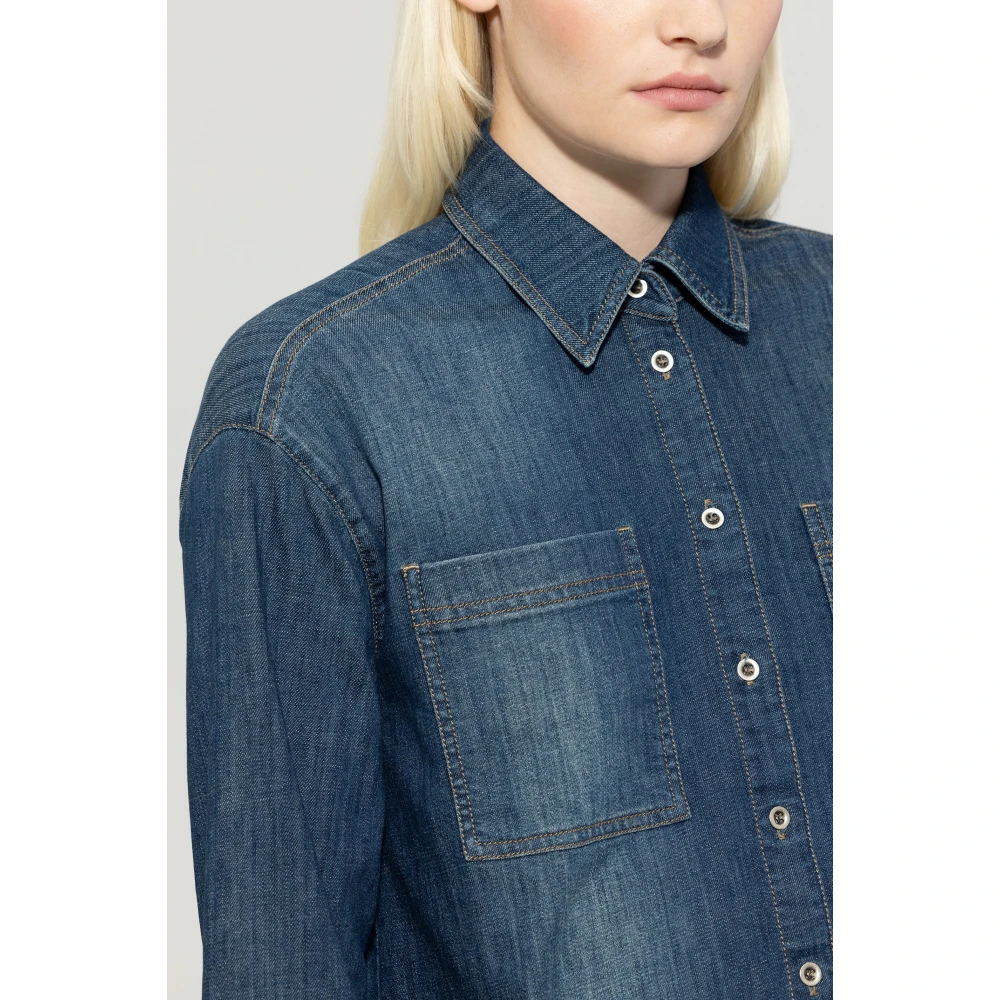 LUISA CERANO Denim overhemd met rafelige zoom Blue Dames
