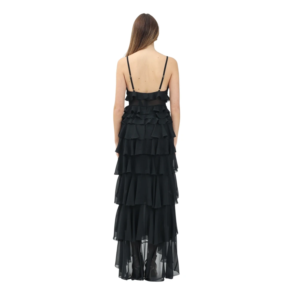 Elisabetta Franchi Zwarte Kantversierde Lange Jurk Black Dames