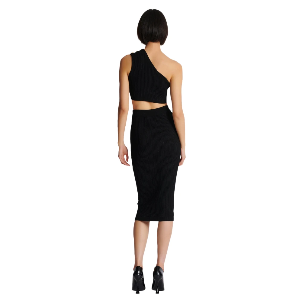 Balmain Midi Gebreide Rok met Knopen Black Dames