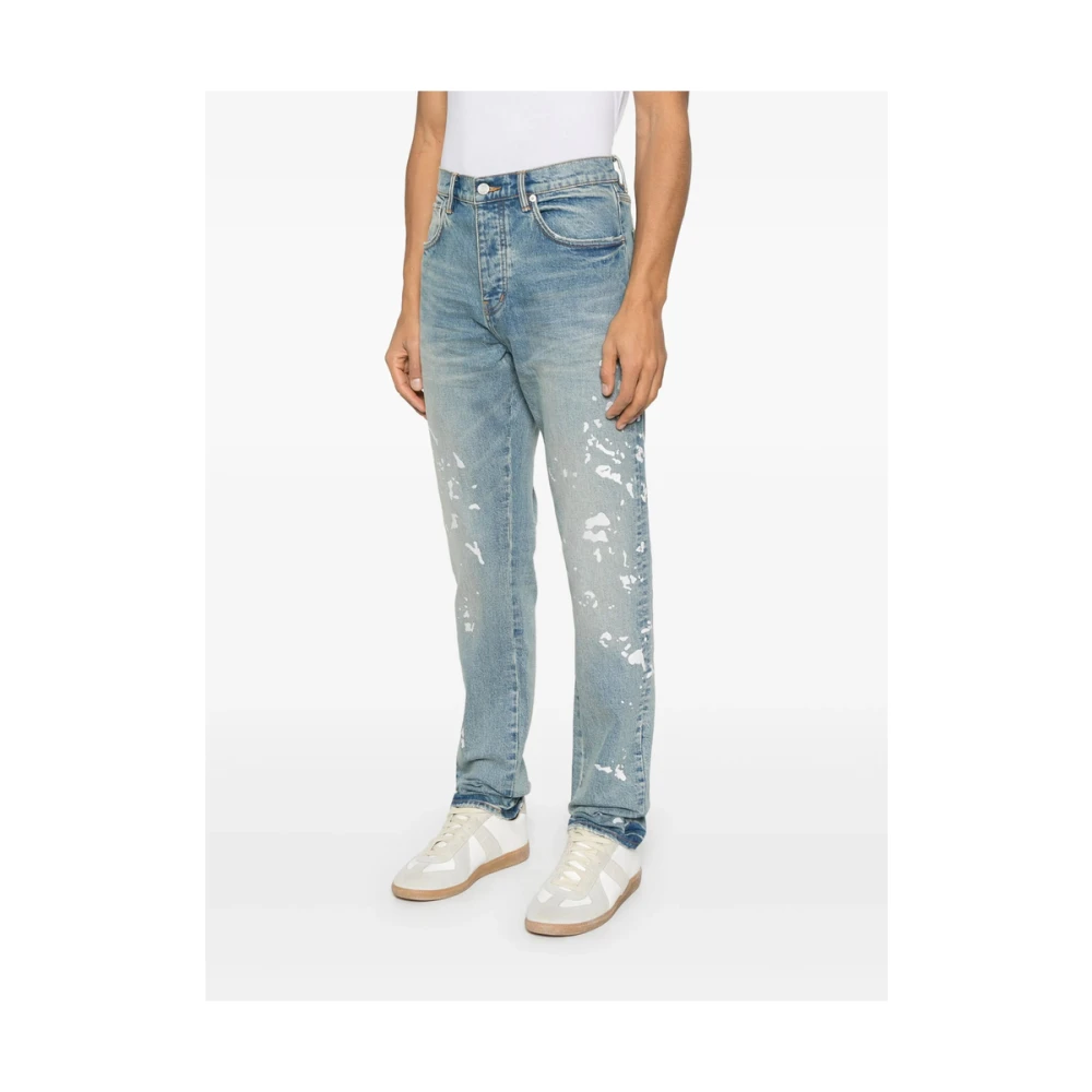 Purple Brand Blauwe Jeans met Whiskering en Knoopsluiting Blue Heren