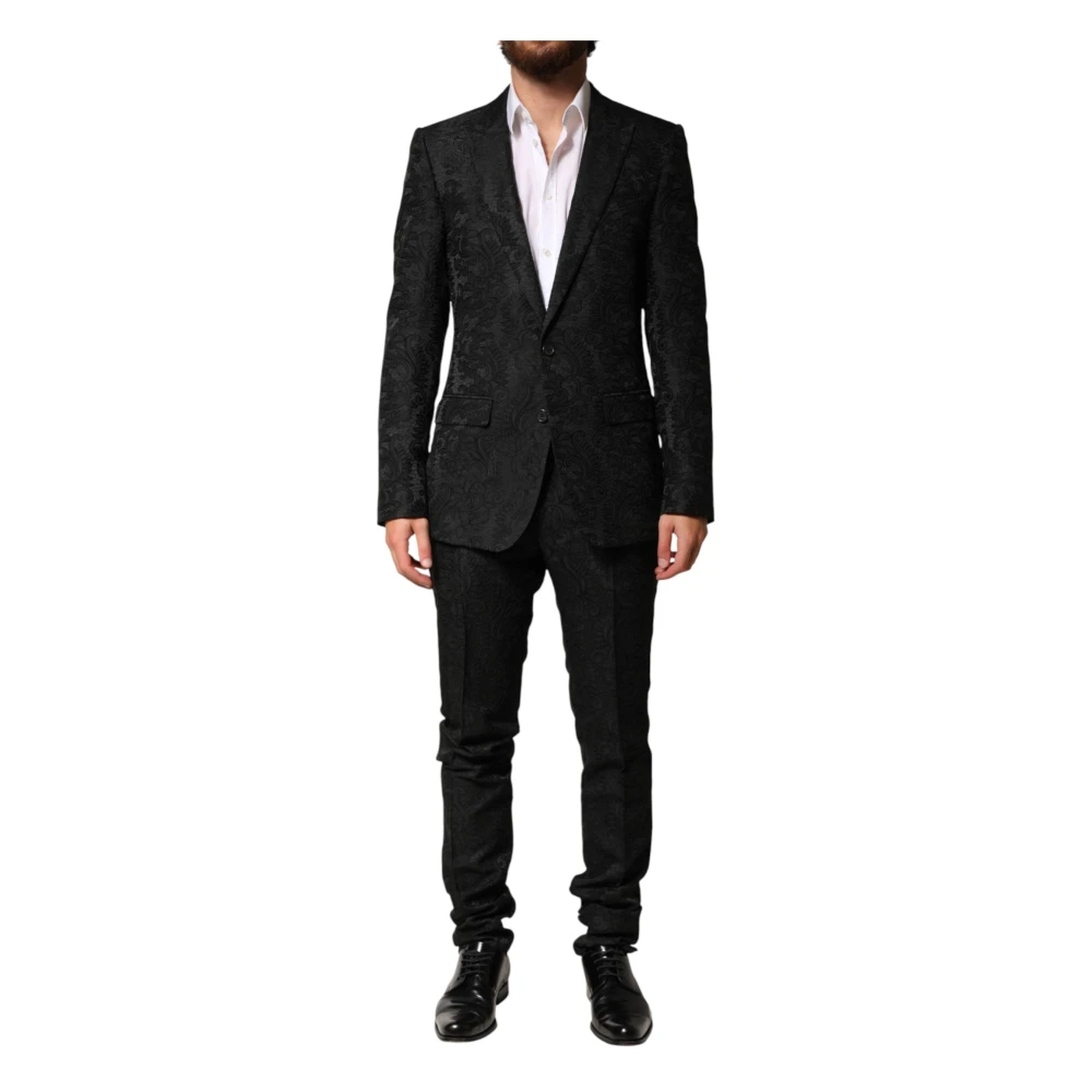 Dolce & Gabbana Men's Black Brocade Single Breasted 2 Piece Suit - Single Breasted Suits - S - Suits