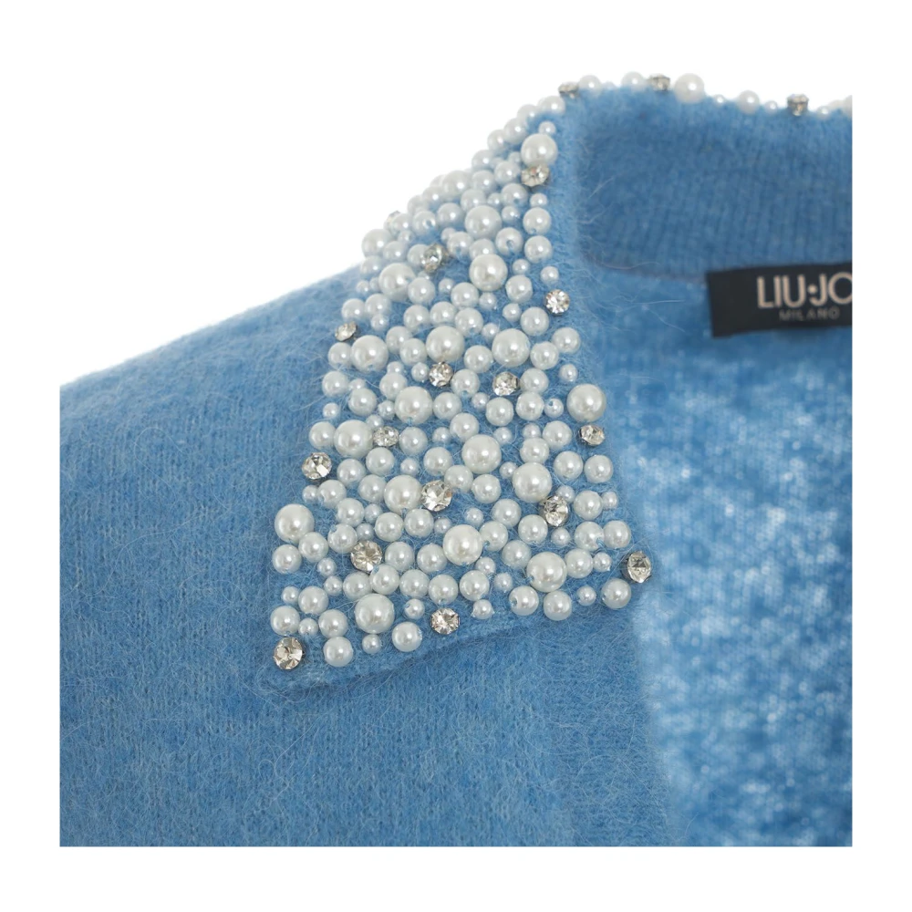 Liu Jo Gebreide trui met parel kraag en glitter details Blue Dames