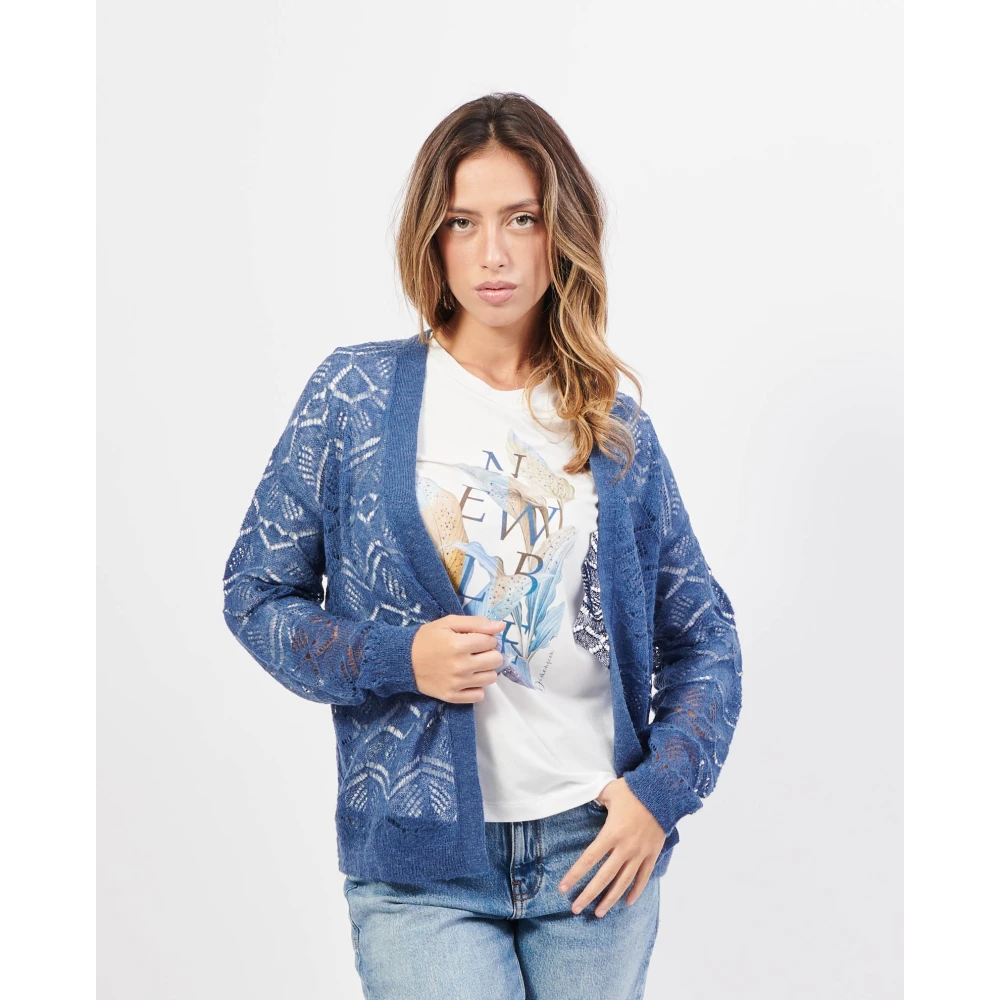 Gerry Weber Blauwe Geborduurde Cardigan Sweater Blue Dames
