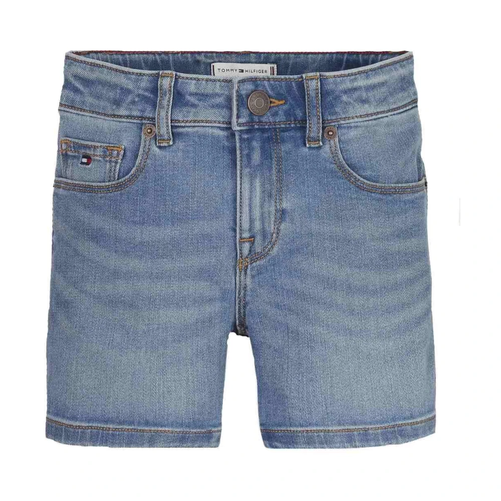 Tommy Hilfiger Women's Blue Faded Denim Shorts With Logo Embroidery