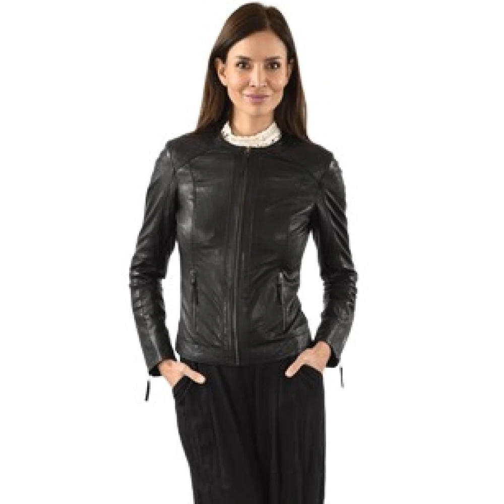 La Canadienne Zwarte Leren Spencer Jas Black Dames
