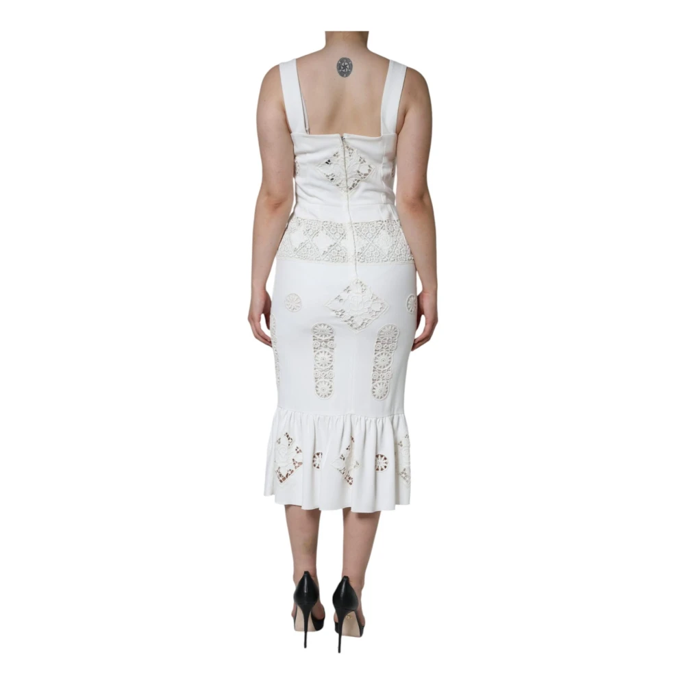 Dolce & Gabbana Witte Kant Sheath Midi Jurk White Dames