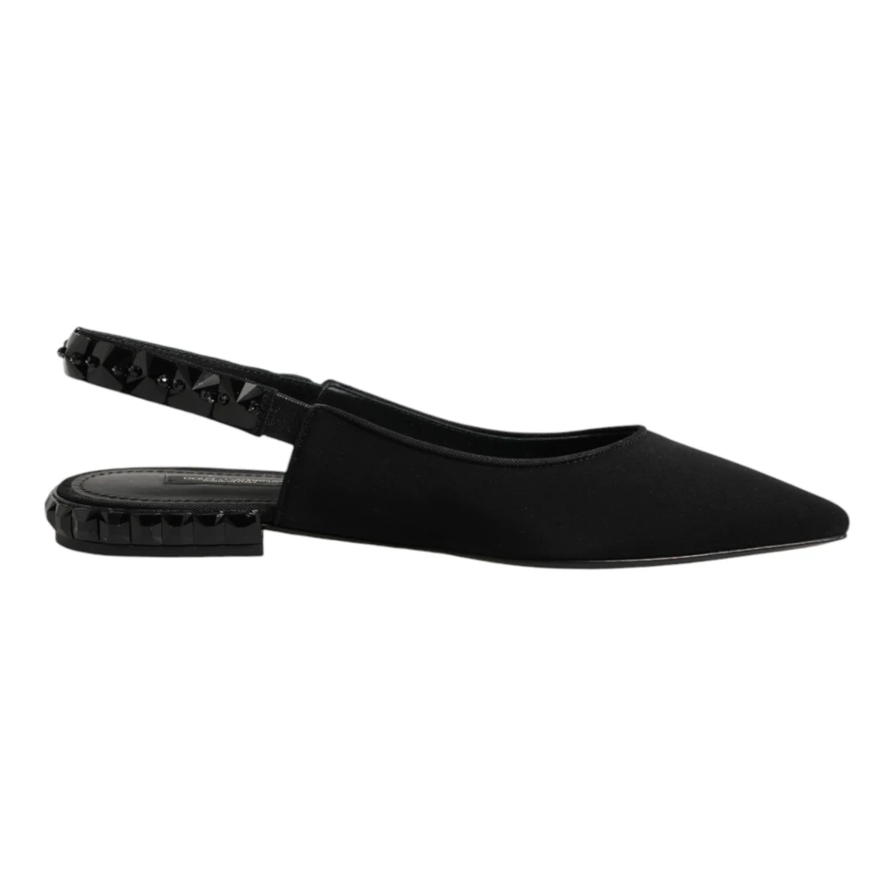 Dolce & Gabbana Women's Black Crystal Charmeuse Slingback Shoes - Ballerina Shoes - 4 Uk - Shoes