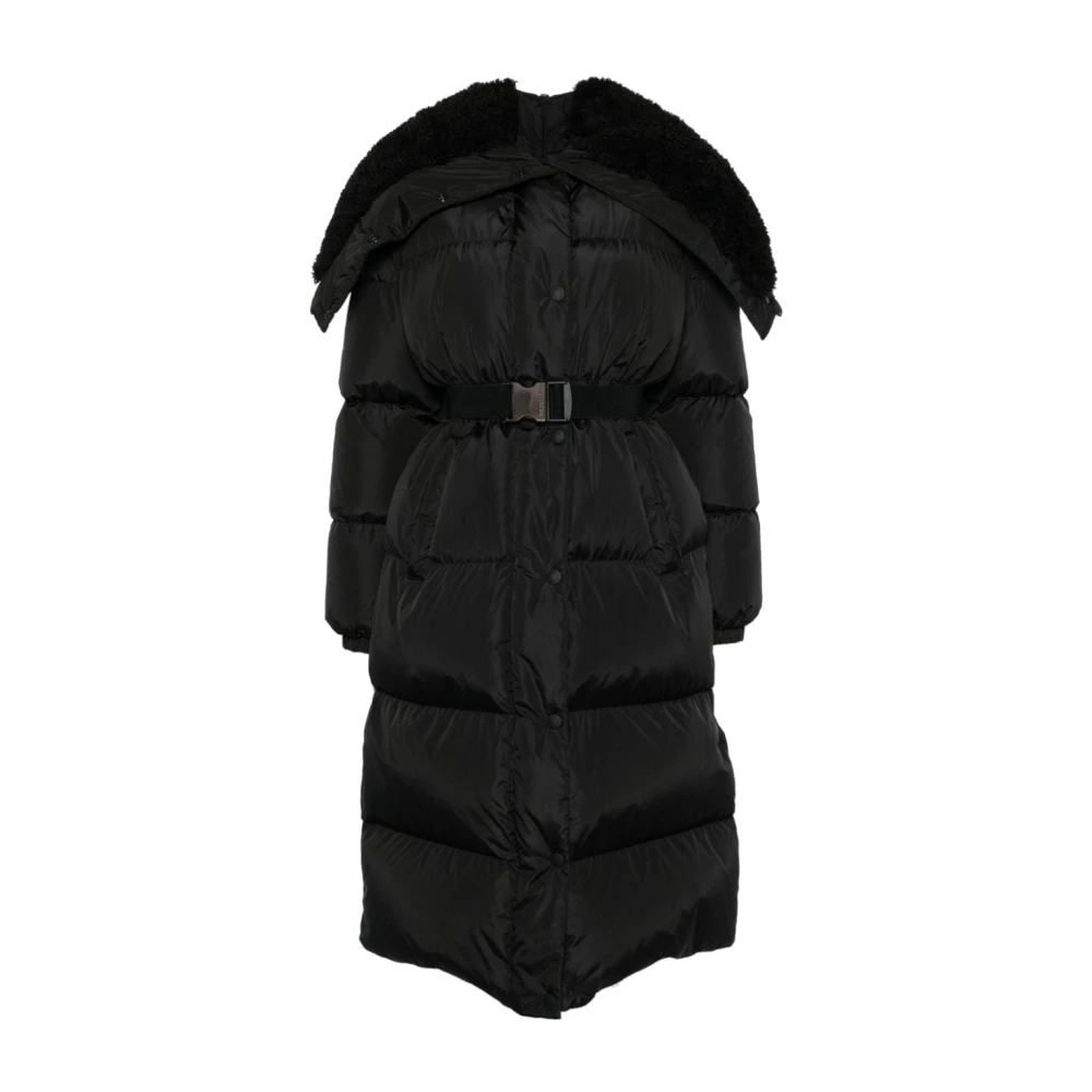 Moncler Zwarte gewatteerde jas met bontinzetten Black Dames