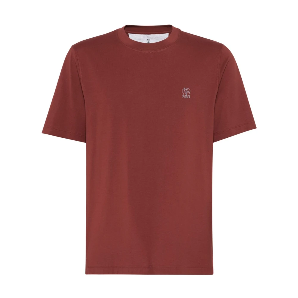 BRUNELLO CUCINELLI Rood Katoenen Jersey Logo Print T-shirt Brown Heren