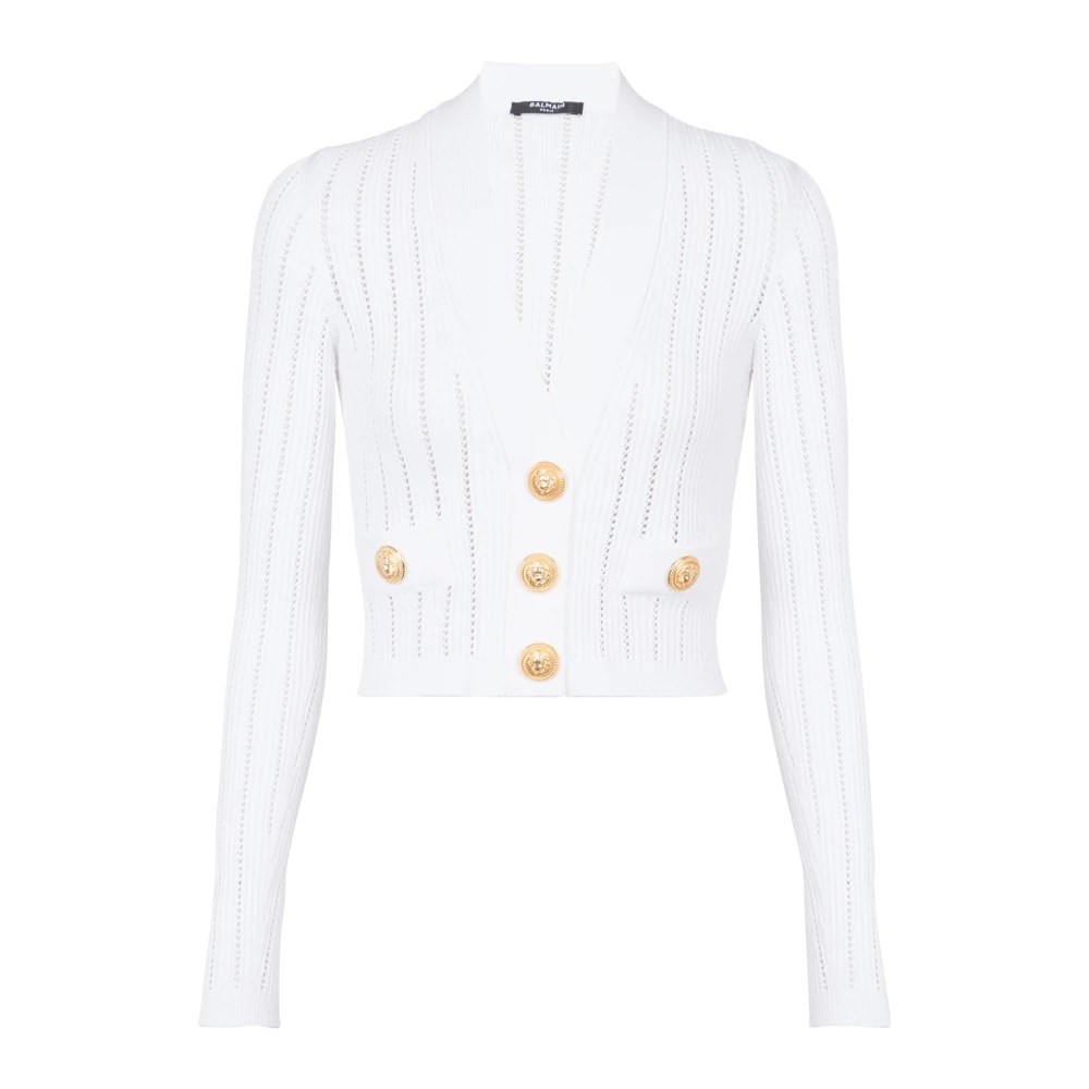 Balmain Kort stickad kofta White, Dam