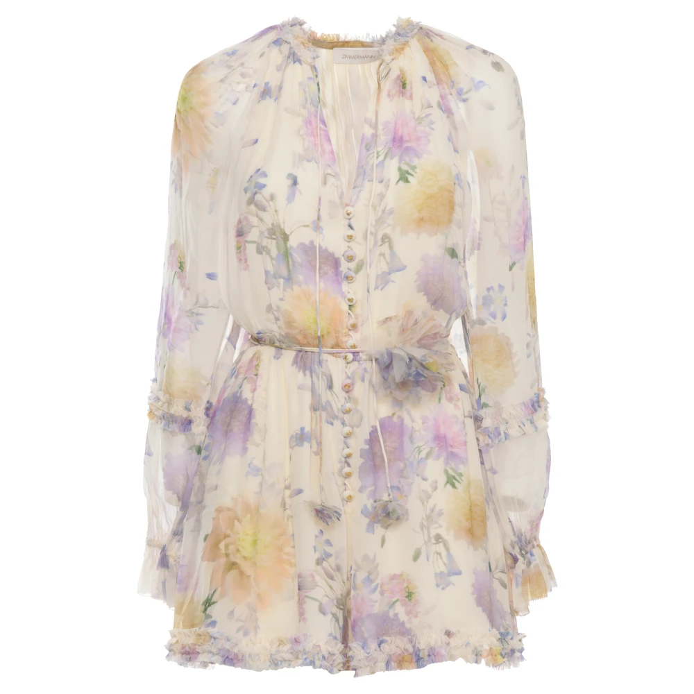 Zimmermann Women's Multicolor Playsuits, M, Luna Ruffle Playsuit