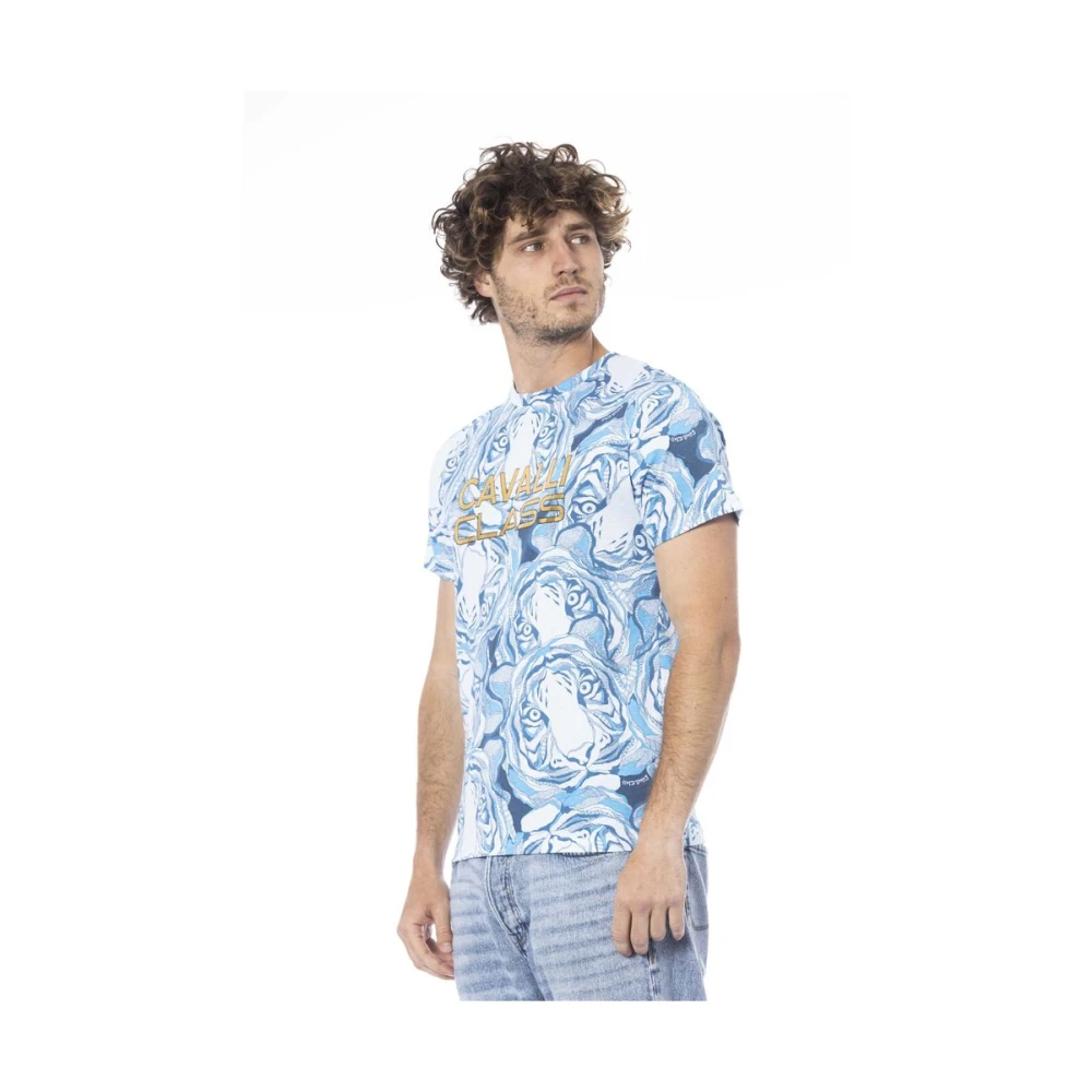 Cavalli Class Fantasy Print T-Shirt Blauw Blue Heren