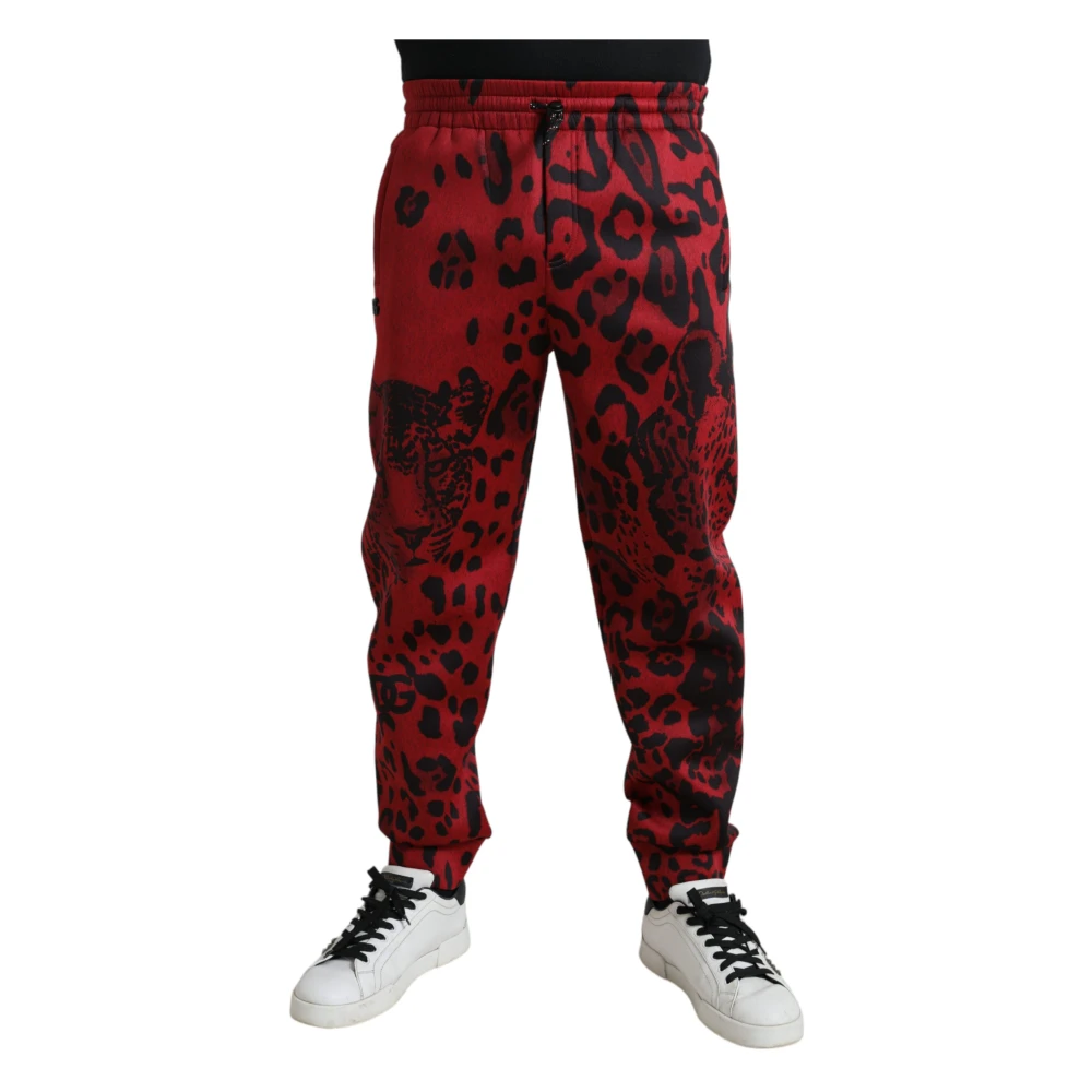 Dolce & Gabbana Multicolor Sweatpants, Male, 3XL, Elegant Leopard Print Joggers In Red And Black