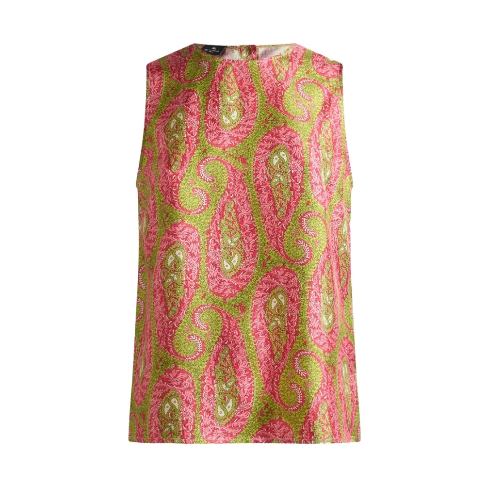 Etro Women's Multicolor Semi-Sheer Jacquard Blouse - Sleeveless Tops - L - Tops