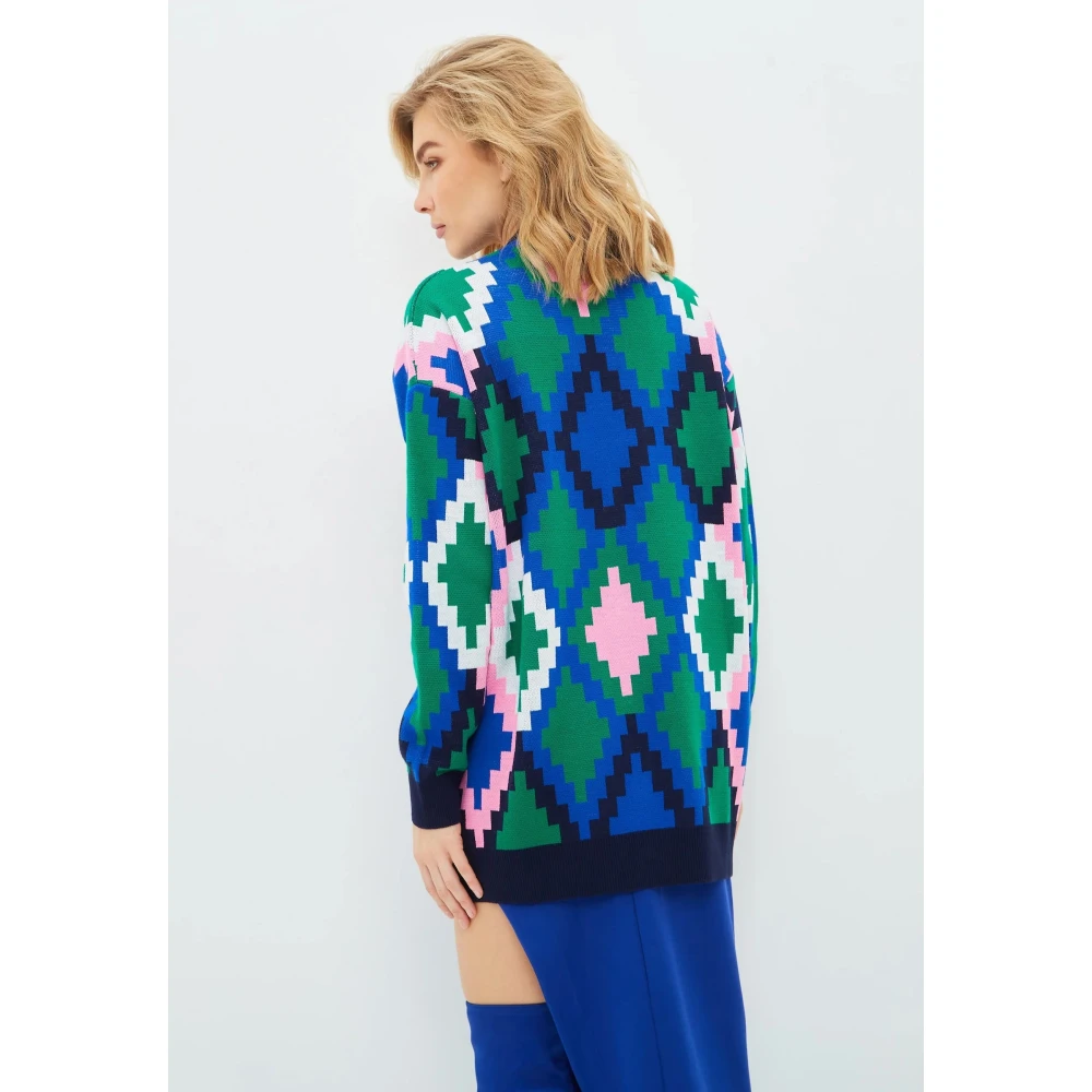 Cesare Gaspari Gebreide V-hals Cardigan Blauw Multicolor Dames