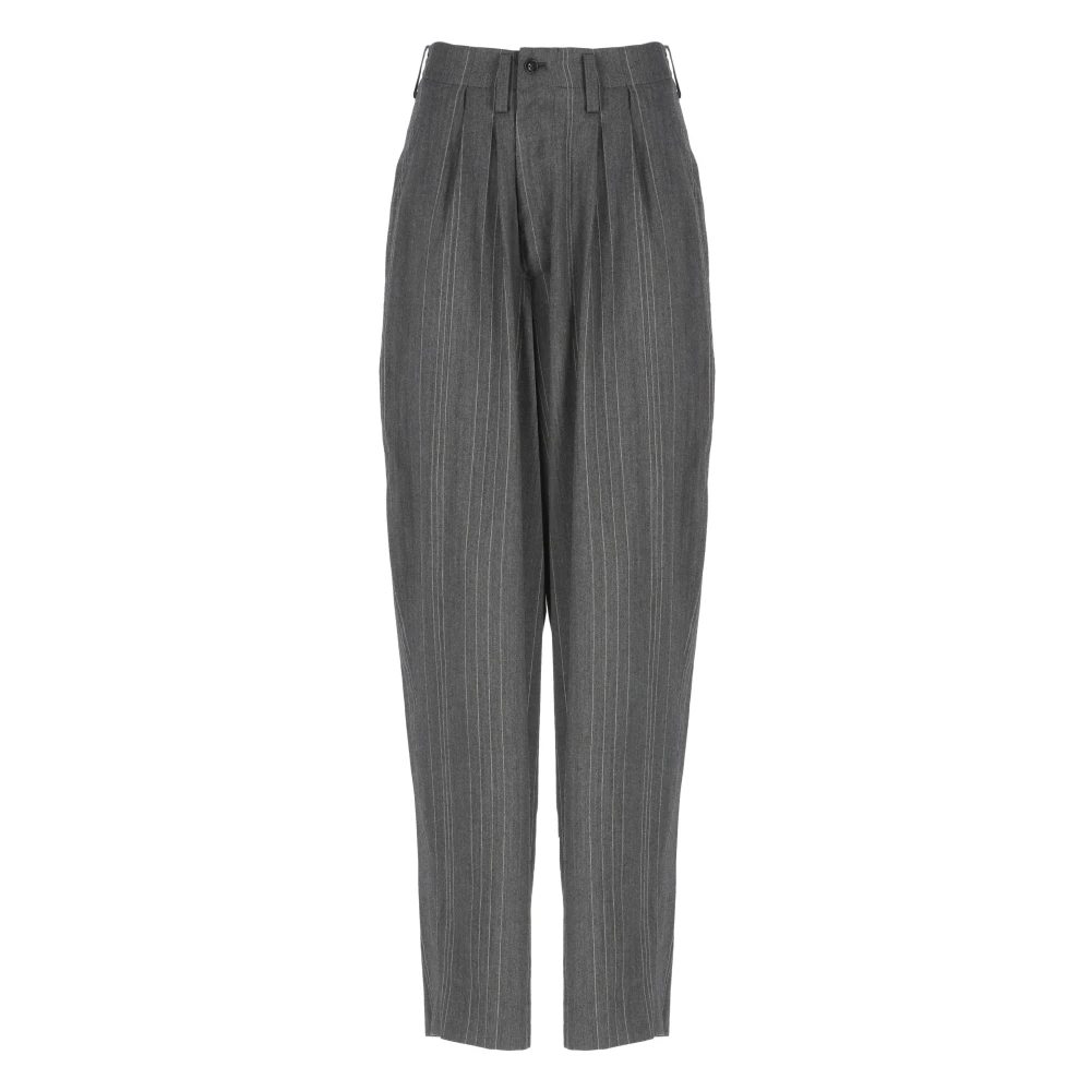 Y-3 Gestreepte wollen hoge taille broek Gray Dames