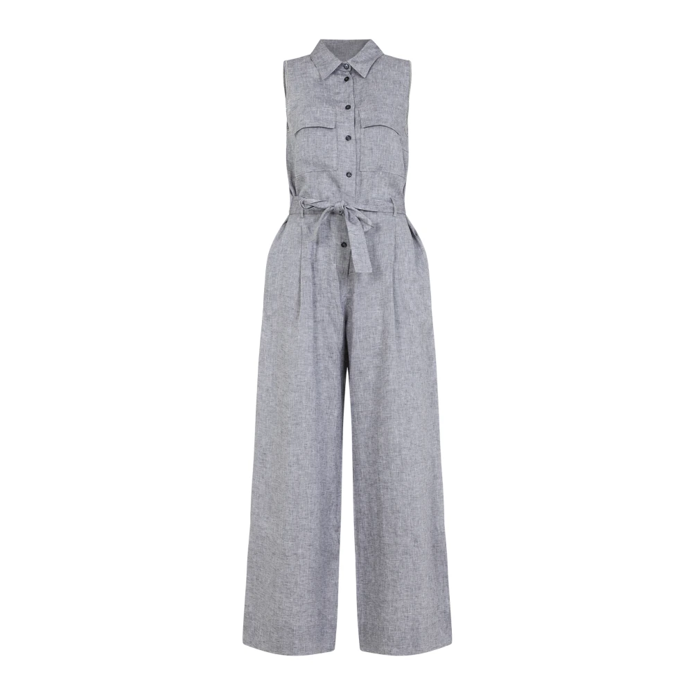 PESERICO Blauwe Linnen Jurk Elegant Comfortabele Stijl Gray Dames