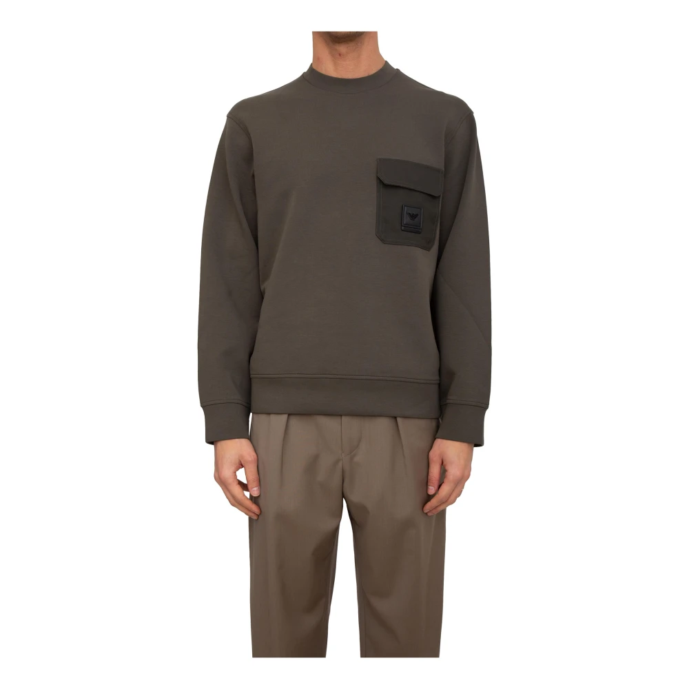 Emporio Armani Mannelijk Groente Hoodies & Sweatvesten Heren, Groen, M, Katoen, Crewneck Sweatshirt