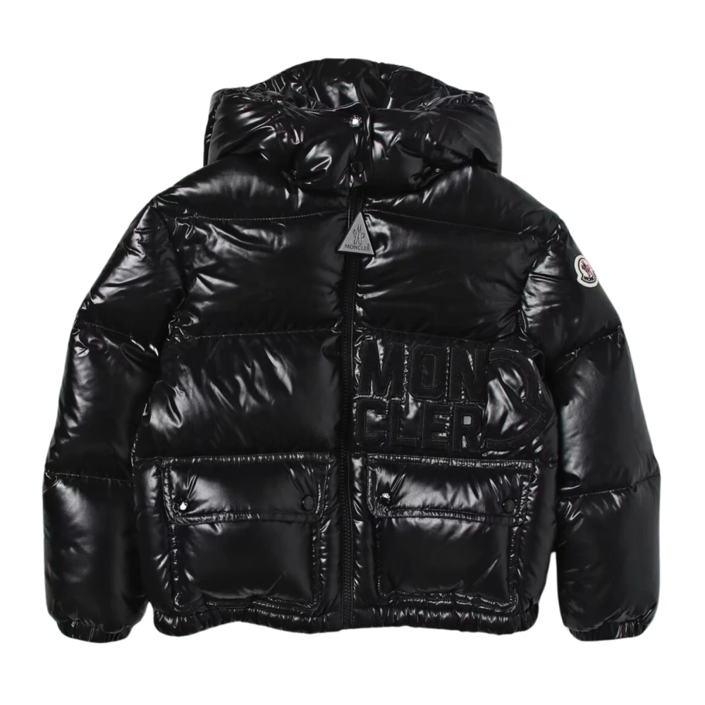 Moncler Barn Vadderad Svart Jacka med Huva Black, Flicka