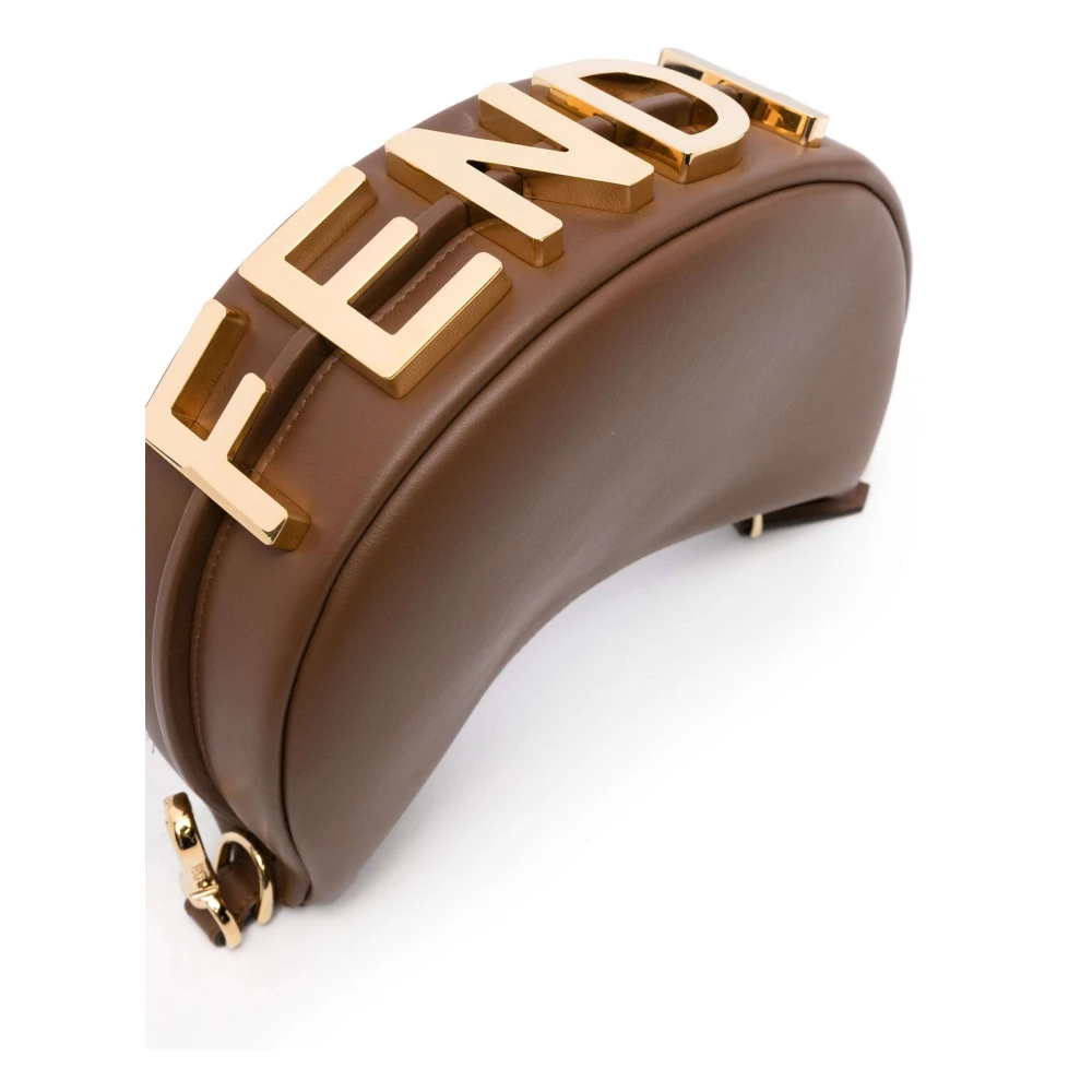 Fendi Bruin Leren Mini Tas met Goudkleurig Logo Brown Dames