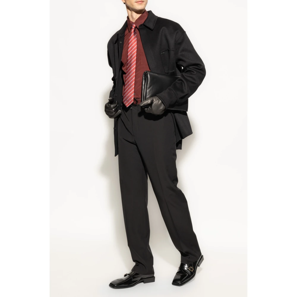 Salvatore Ferragamo Wollen shirt met zak Black Heren