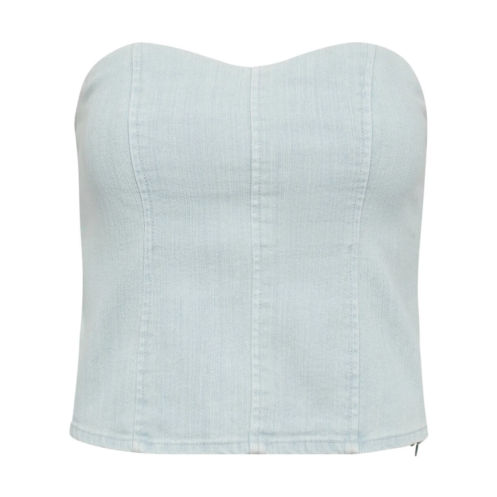 Co'Couture Denim Corsage Mouwloze Top Blue Dames