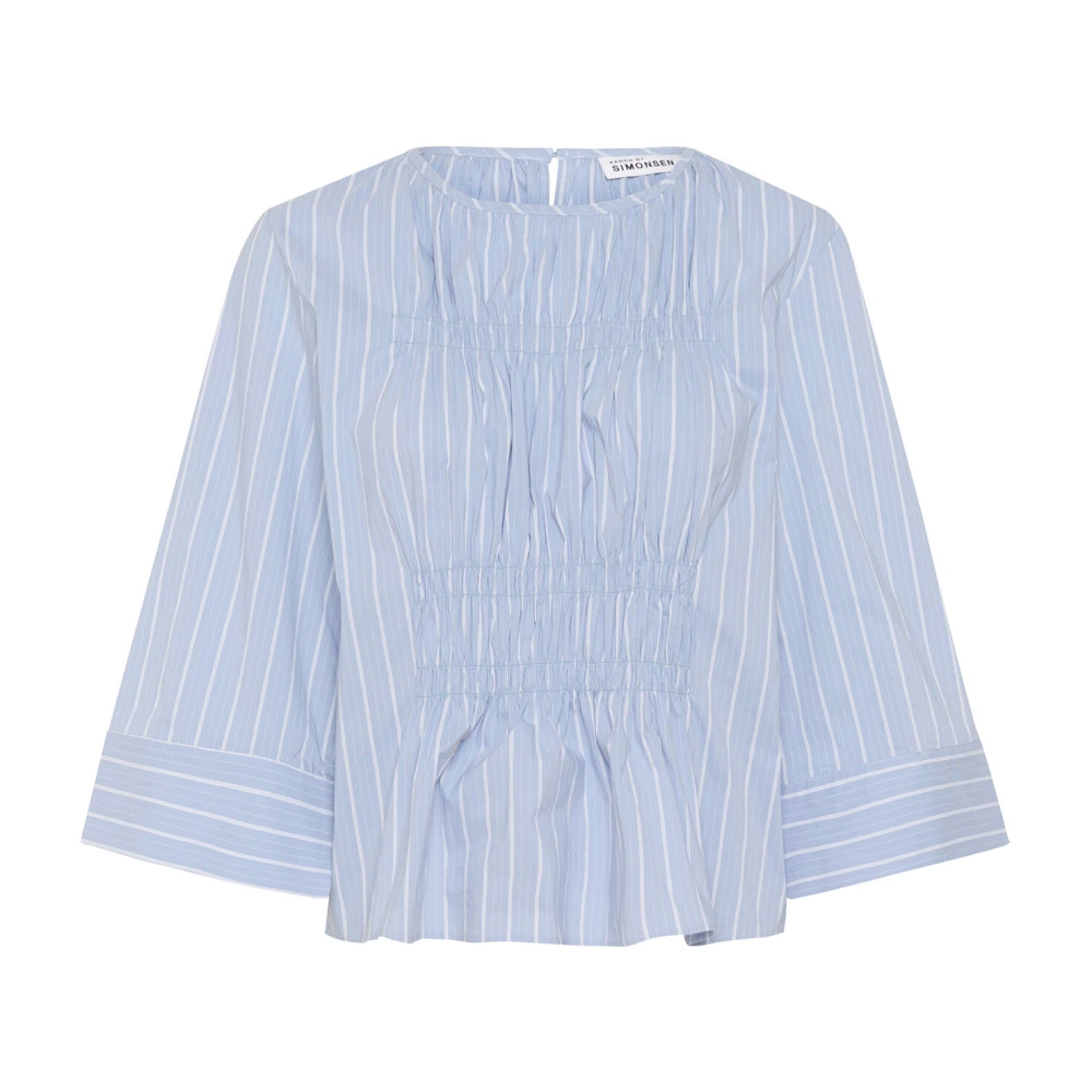 Karen by Simonsen Gestreepte blouse met 3 4 mouwen Blue Dames