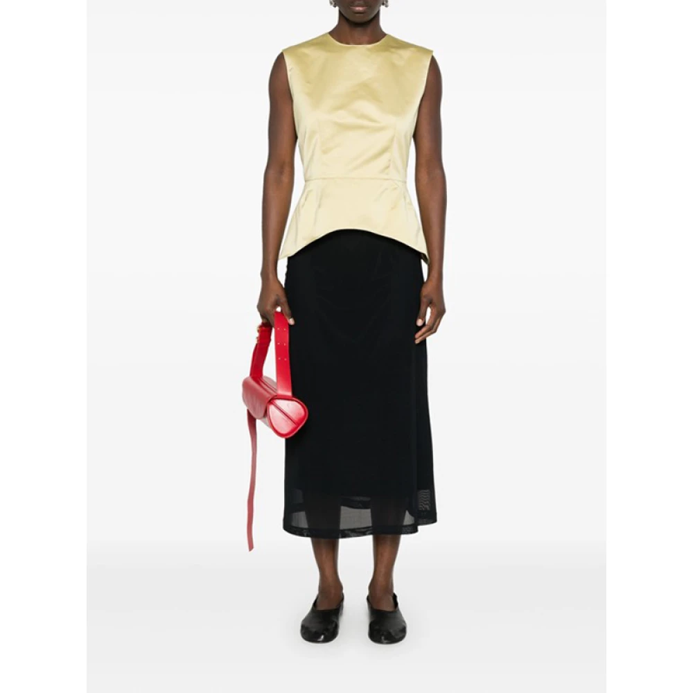 Fabiana Filippi Satin Flared Sleeveless Top Yellow Dames