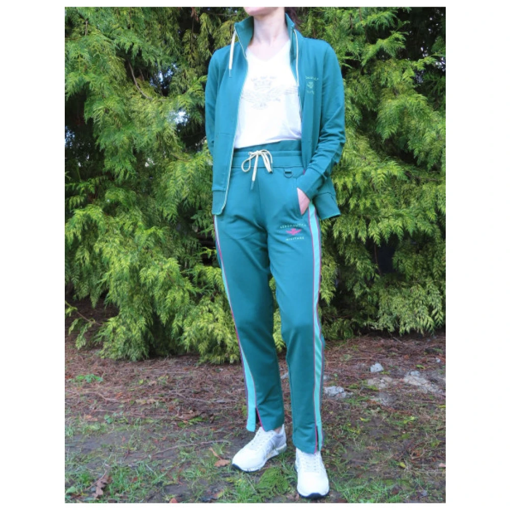 aeronautica militare Joggingbroek met hoge taille en contraststrepen Green Dames