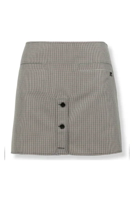 Houndstooth Buttoned Mini Skirt