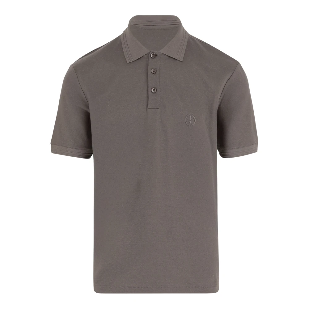 Giorgio Armani Silke Linne Polo Shirt Logo Gray, Herr