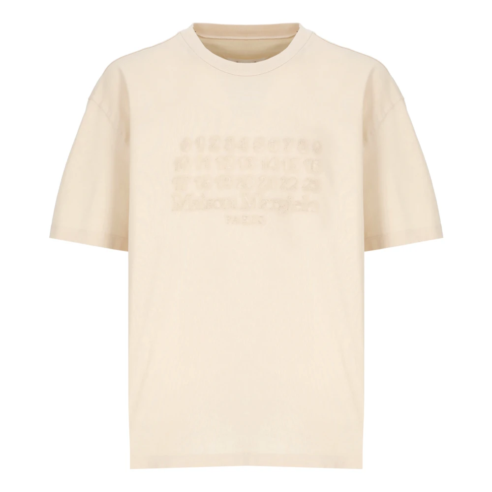 Maison Margiela Natuurlijke Katoenen T-shirt met Geborduurd Logo Beige Heren