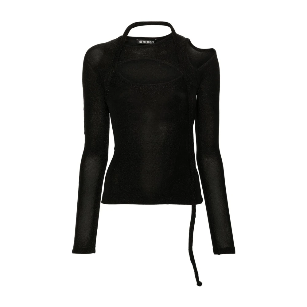 Ottolinger Zwarte Lamé Effect Top met Uitsnijdingen Black Dames