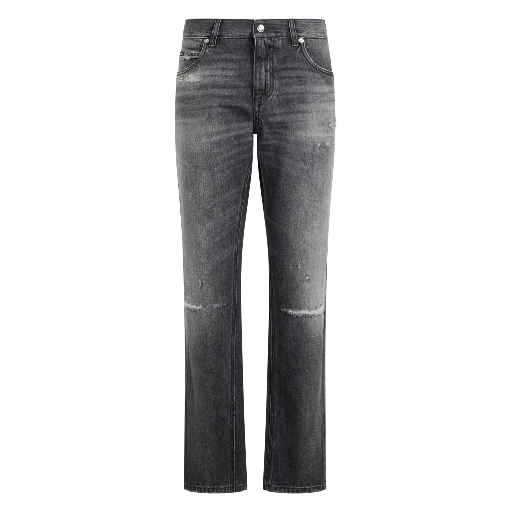 Dolce & Gabbana Gray Straight Jeans In Faded Denim - Male - Slim Fit Jeans - Xl - Jeans