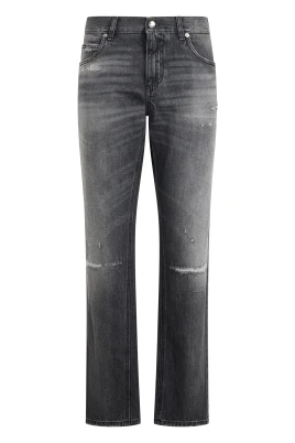 Raka jeans i blekt denim