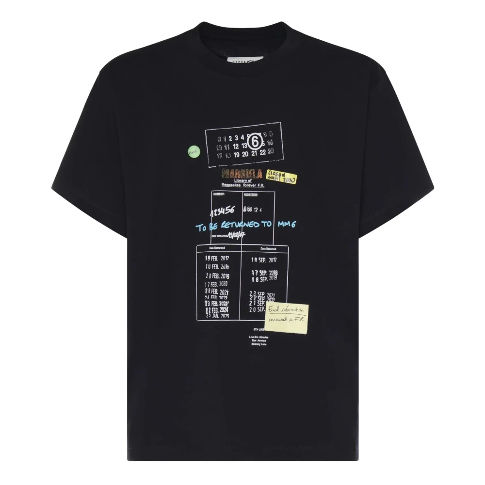 Mm6 Maison Margiela Mannelijk Zwart Tops Heren, S, Katoen, Bedrukt Katoenen T-Shirt