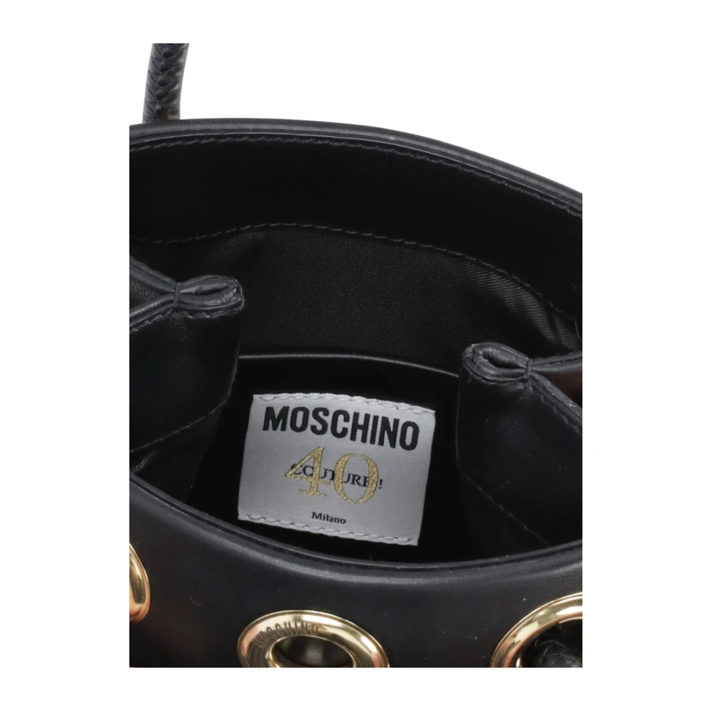 Moschino Zwarte Leren Handtas Metalen Details Black Dames