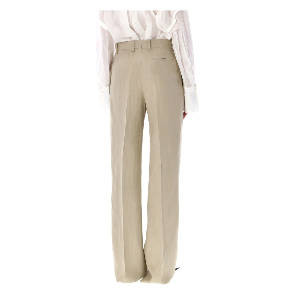 Salvatore Ferragamo Beige Linen Blend Tailored Trousers Beige Dames