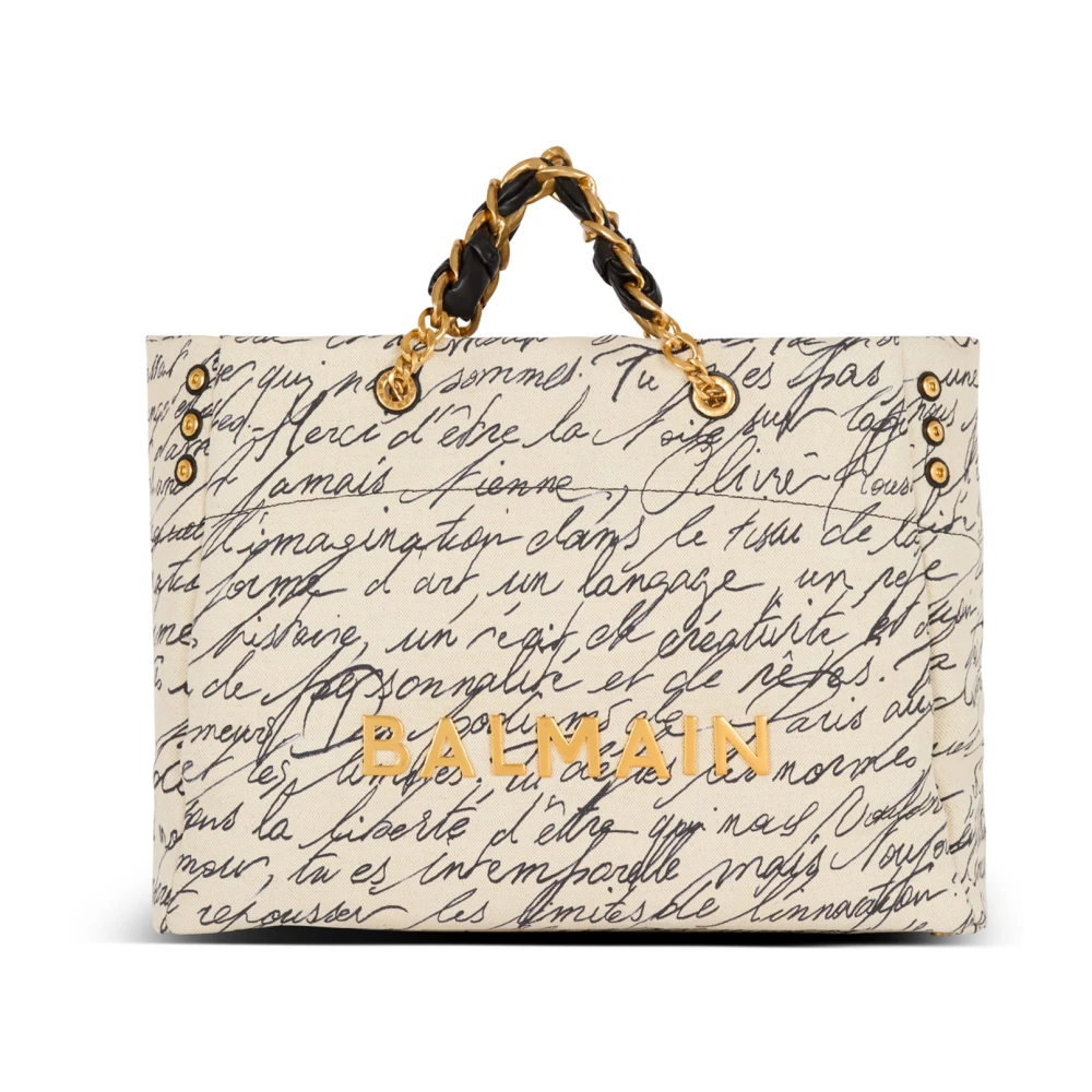 Balmain 1945 Soft XXL tote tas van bedrukt canvas Beige Dames