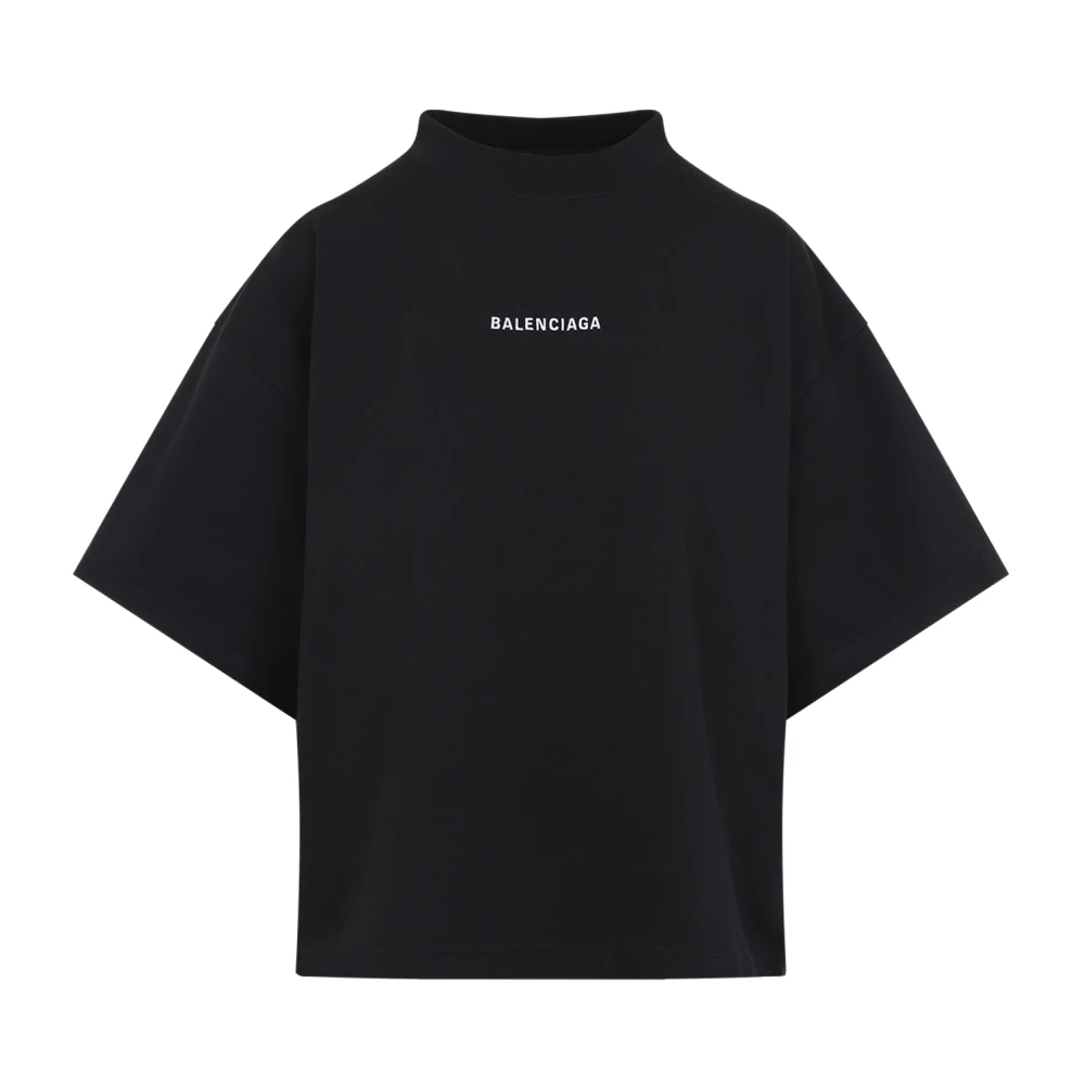 Balenciaga Logo Motif Cropped T-Shirt Black, Dam