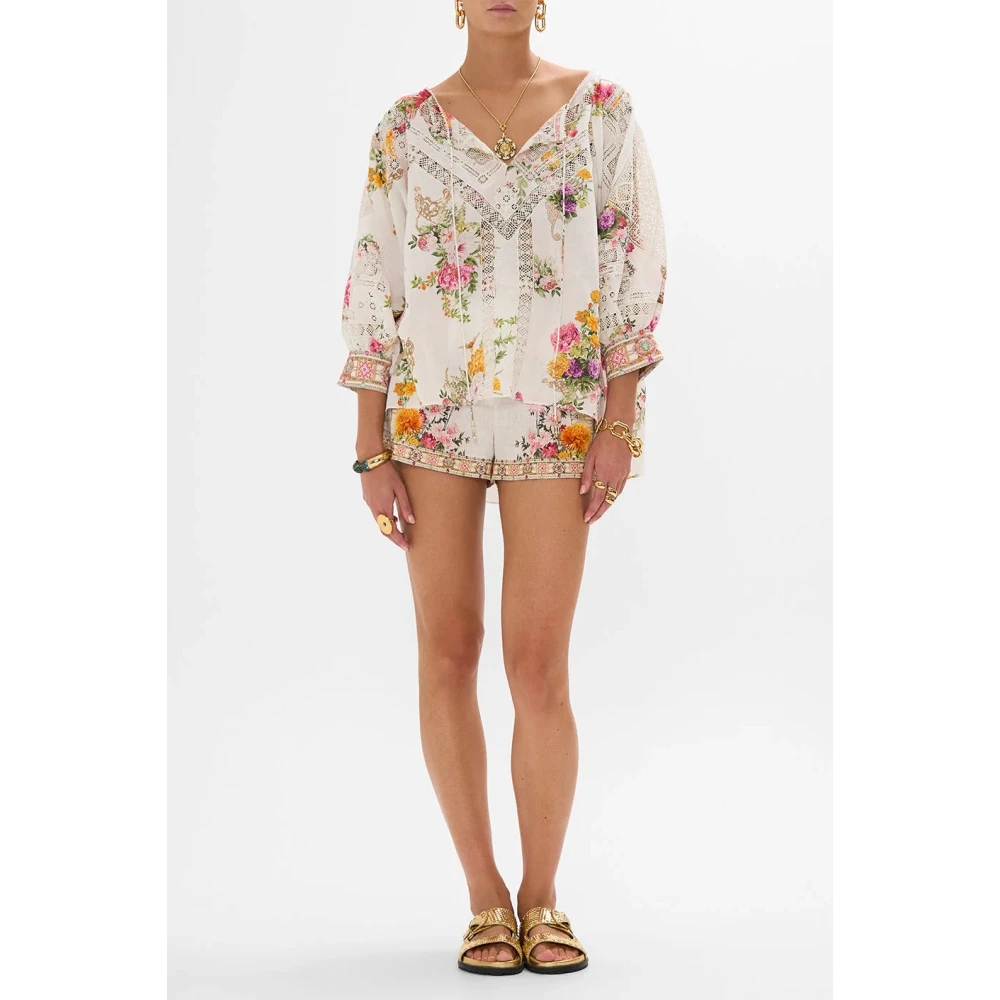 Camilla Raglanmouwblouse met manchet Beige Dames