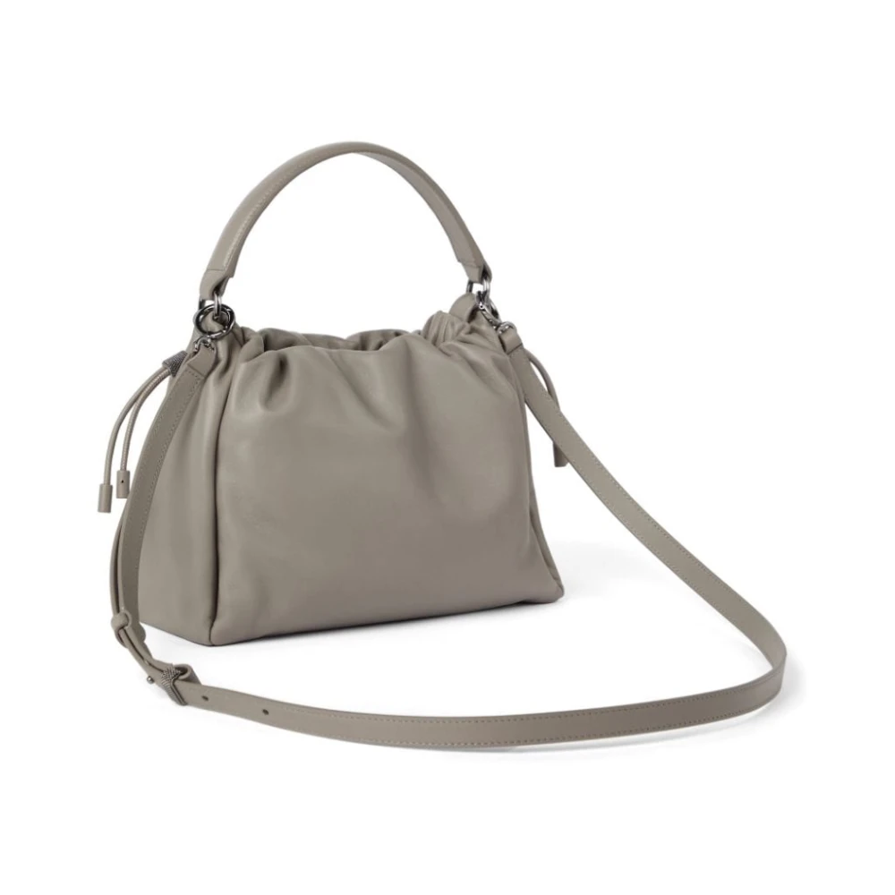 BRUNELLO CUCINELLI Grijze leren trekkoord schoudertas Gray Dames