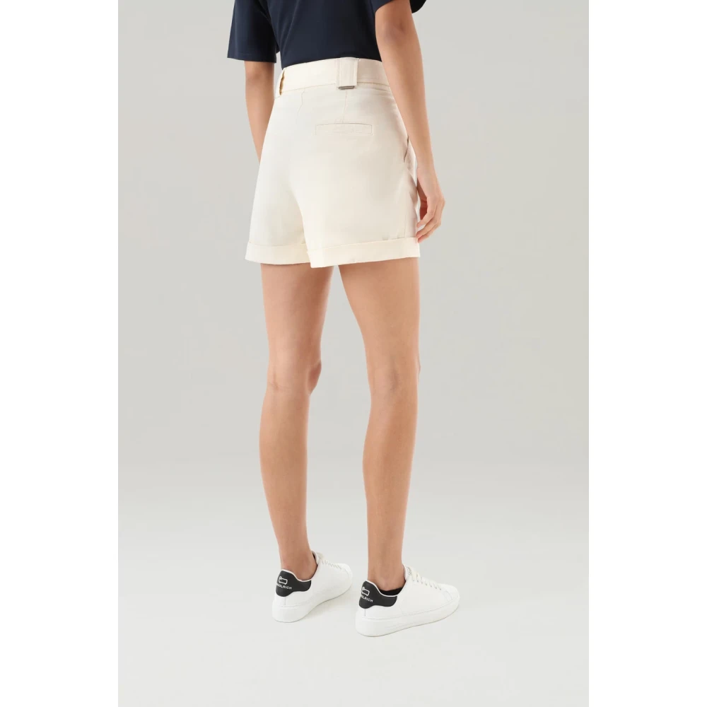 Woolrich Stretch Twill Shorts met Unieke Afwerking Beige Dames