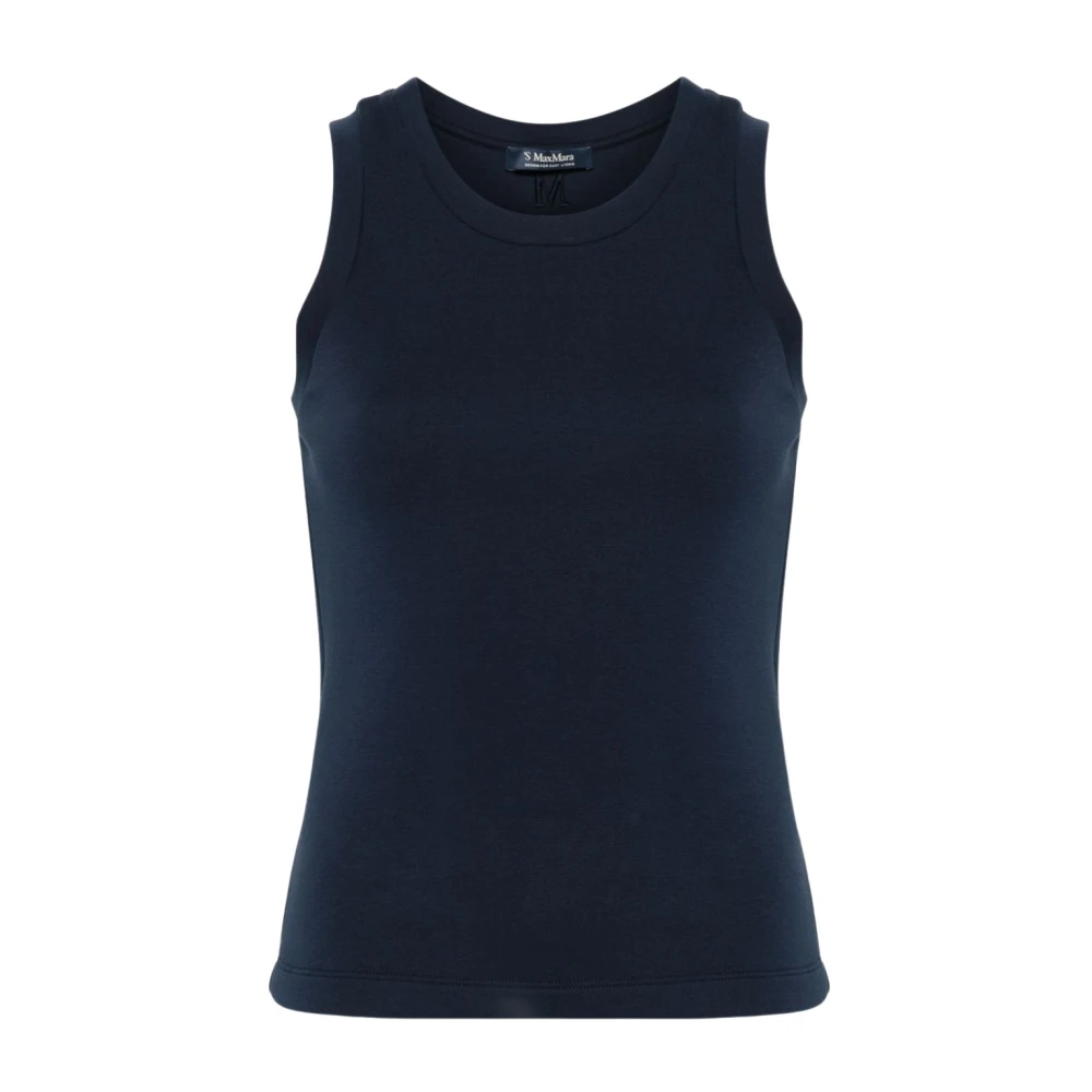 Max Mara Blauwe Geborduurde Top Jersey Mouwloos Blue Dames